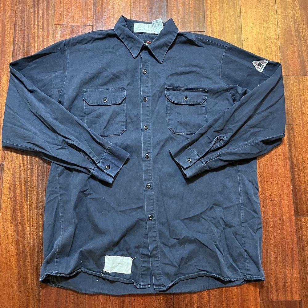 Bulwark FR Shirt Mens Extra Large XL Navy Blue Workwear Mechanic Oil Rig Cat 2 *